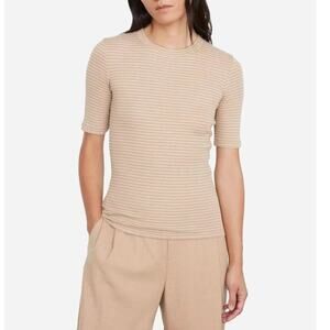 Vince Striped Tan Crew Neck Tee